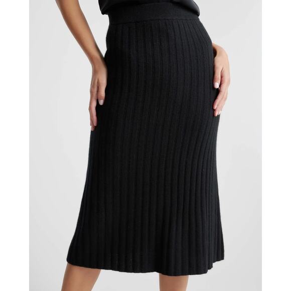 QUINCE Black Mongolian Cashmere Midi Skirt NWT Size Medium - Picture 2 of 8